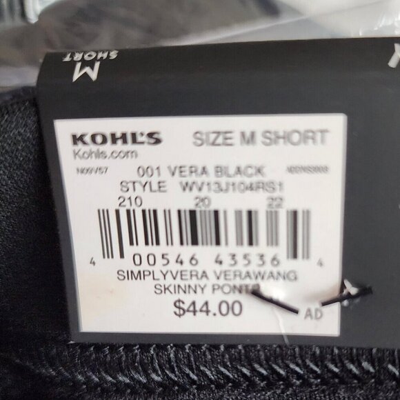 Women's Sz Med Short Skinny Black Ponte Mid Rise NWT Simply Vera Vera Wang Pant - Picture 5 of 5